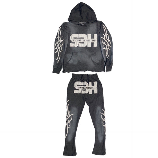 S3H TRIBE ACID WASHED SWEATSUIT - GREY