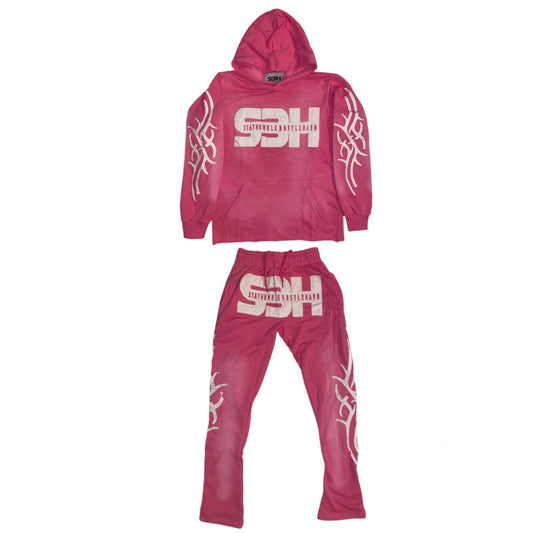 S3H TRIBE ACID WASHED SWEATSUIT - PINK