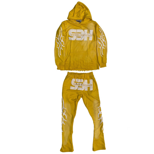 S3H TRIBE ACID WASHED SWEATSUIT - YELLOW