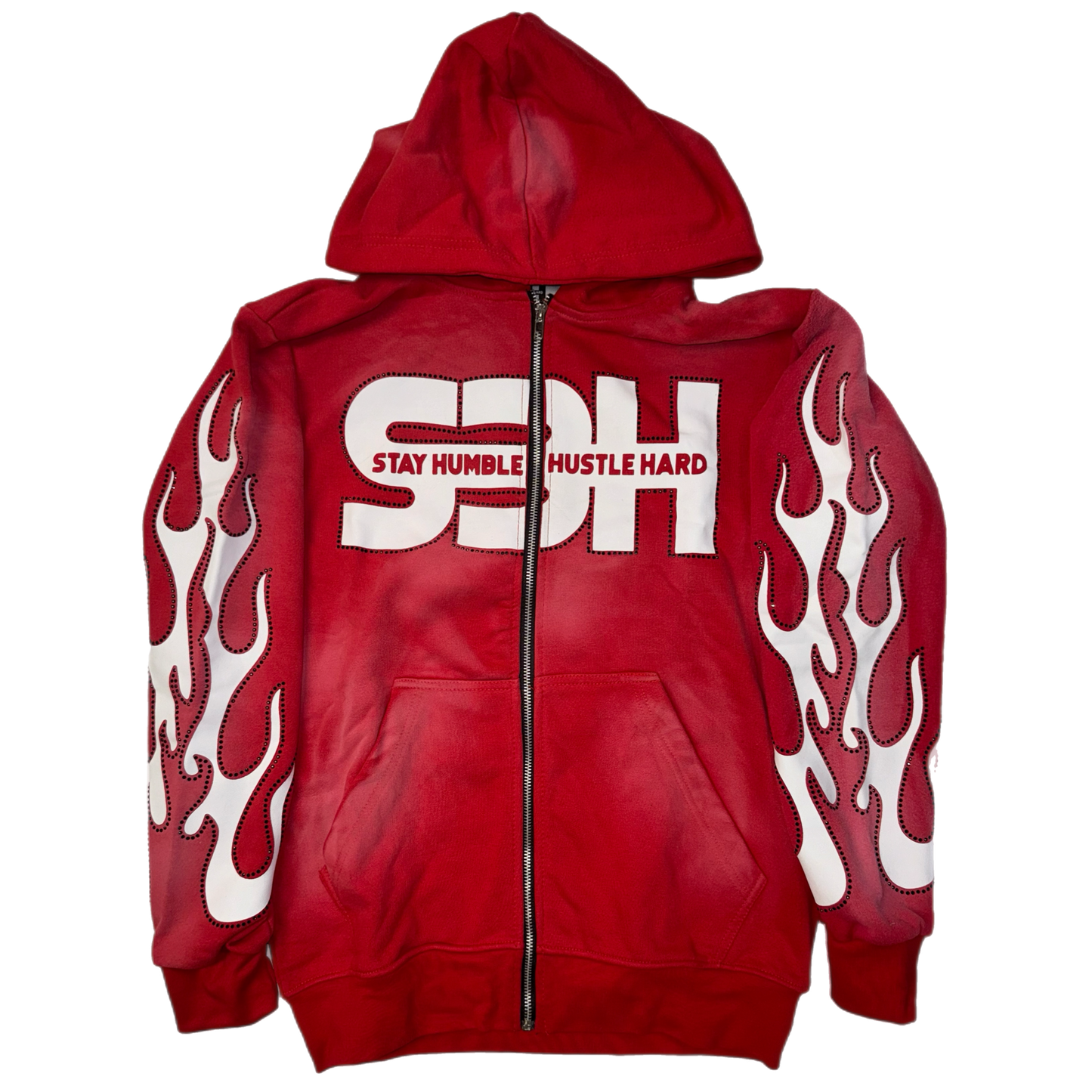 S3H FLAME RHINESTONE STACKED SWEATSUIT- RED