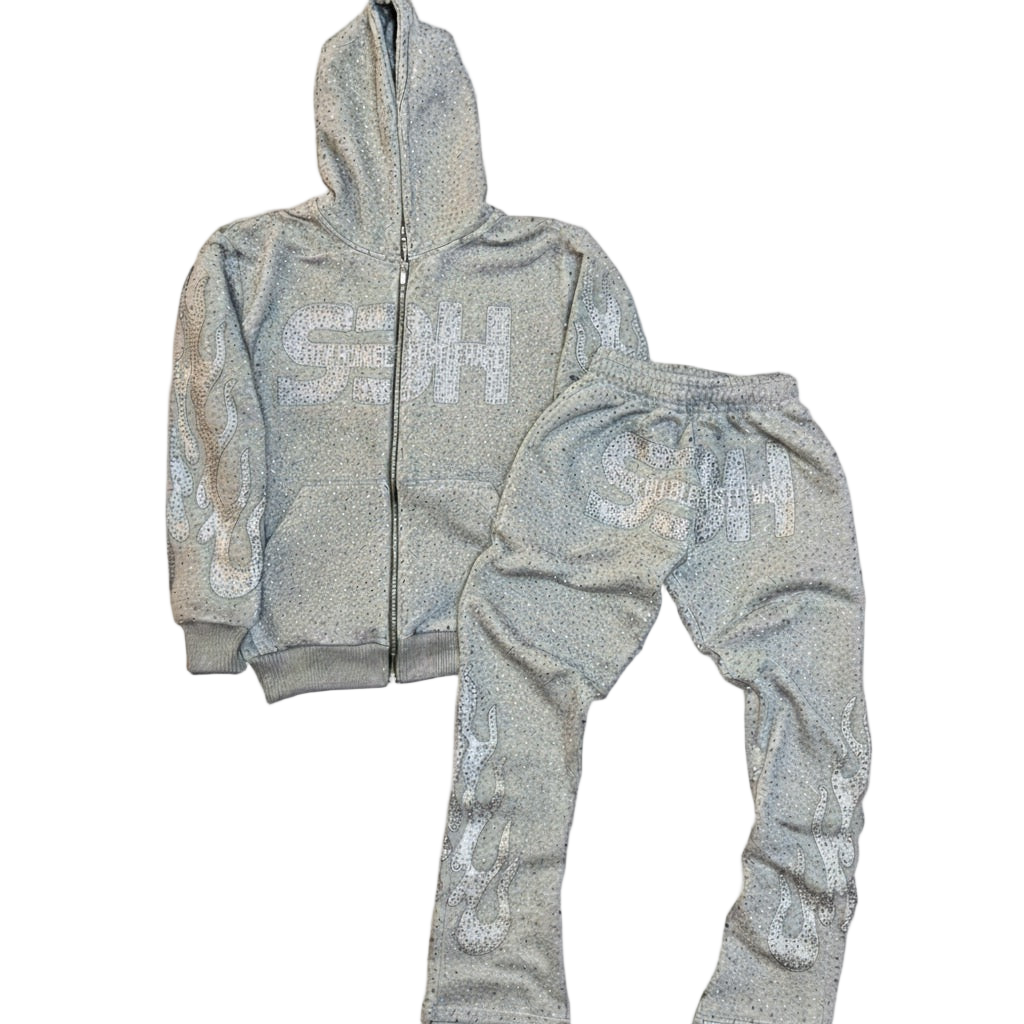 S3H RHINE STONE ALLOVER FLAME RHINE STONES SWEATSUIT