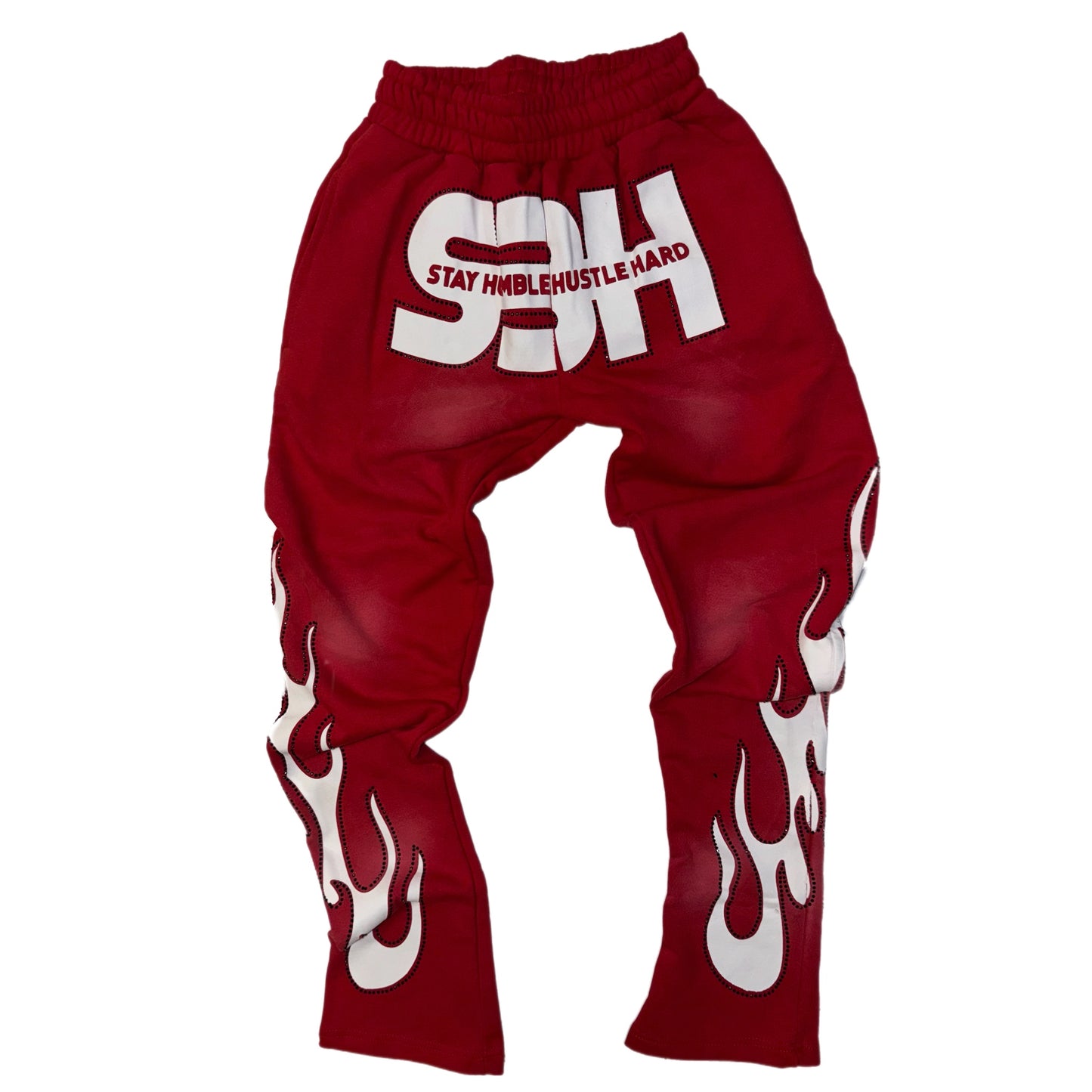 S3H FLAME RHINESTONE STACKED SWEATSUIT- RED