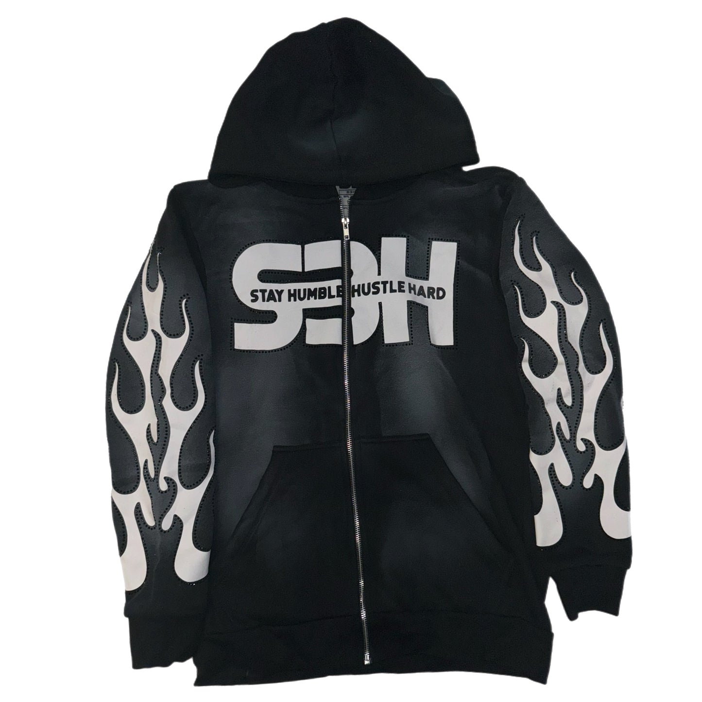 S3H FLAME RHINESTONE STACKED SWEATSUIT- BLACK