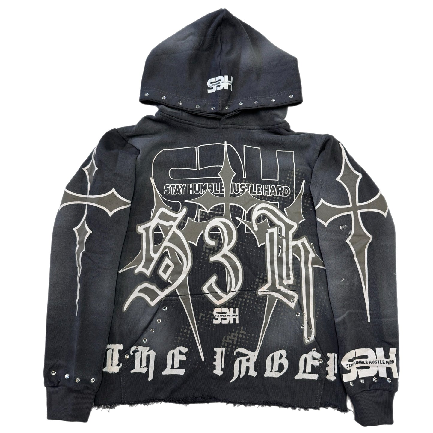 S3H CROSS CROPPED RHINESTONE HOODIES