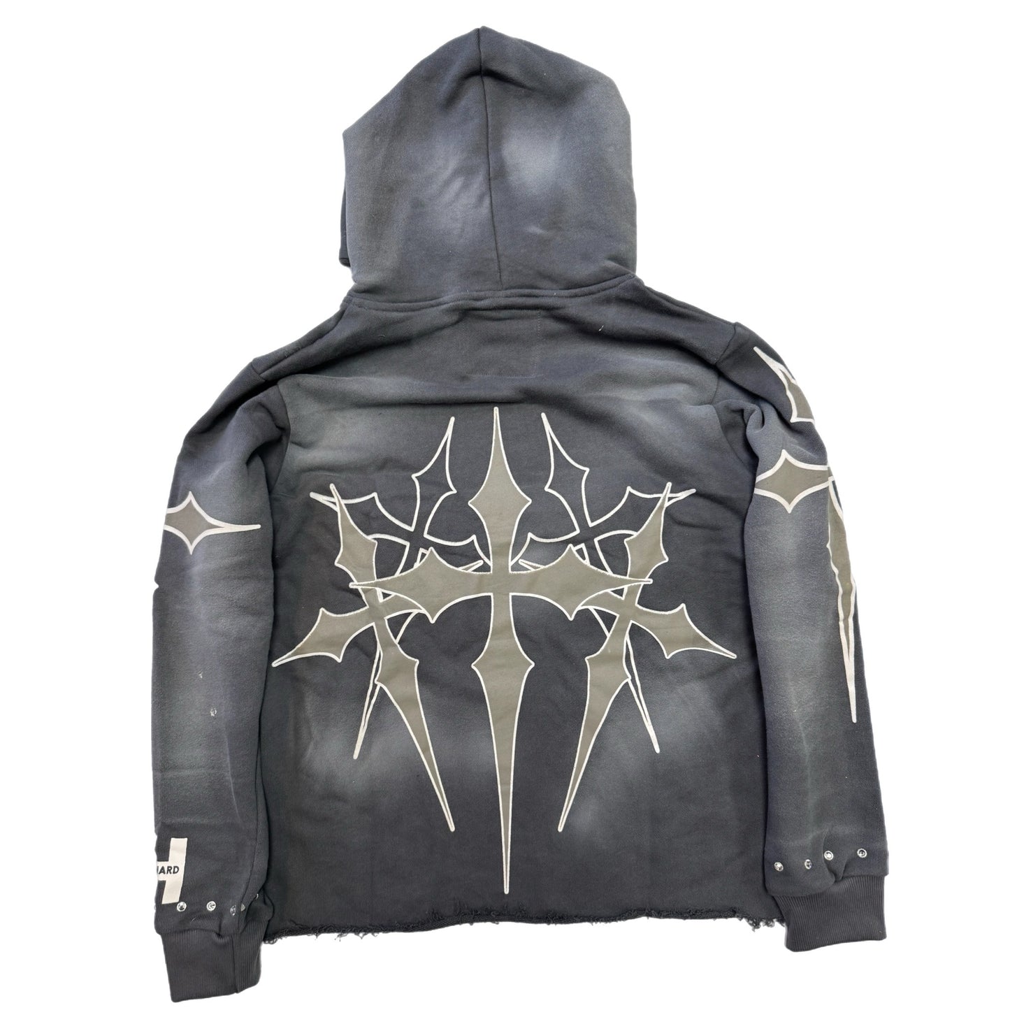 S3H Cross Rhinestone Cropped Hoodie - Grey Cropped Cut