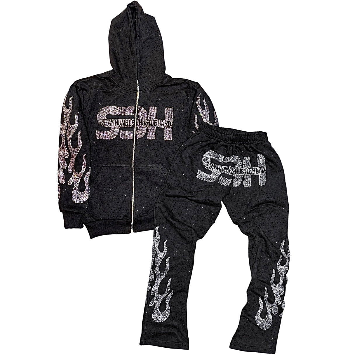 S3H RHINE STONE ALLOVER FLAME RHINE STONES SWEATSUIT